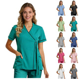 Top For Women Soft V Neck Open Front Scrub Tops Stretchy Short Sleeve Side Tie Shirts ropa de mujer