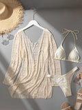 DEKA With Long Sleeve Cover Up Bathing Suit Solid 3 Piece Micro Bikini Set Women Swimsuit New Swimwear Beachwear Biquini Female