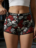 1XL-4XL Women Seamless Panties High-waisted Boyshorts Gothic Skull Soft Breathable Stretch Underwear for Women