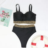 2026 Sexy Bikini Women Push Up Swimwear Swimsuit Gold Wavy Edge Patchwork High Waist Bikinis Set Bathing Suit Biquinis Feminino