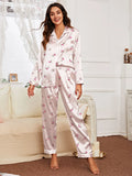 Spring and autumn long-sleeved trousers cardigan home wear set imitation silk women's pajamas can be worn outside