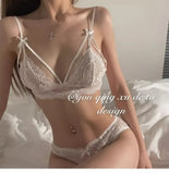 MOYISU  French Ultra Fina Sexy Tushy Conjunto Encaje Sin Aro Sensual Transparente Bralette Pantaleta Ajuste Perfecto Talla S-XL
