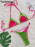 Splicing Halter High Leg Cut Padded Bikini Female Swimsuit Women Swimwear Two-Pieces Bikini Set Bather Bathing Suit Swim V6148