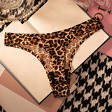 Ice Silk Leopard Women Panties Sexy G String Thong Seamless Underwear T Back Candy Color Girls Briefs Underpants Plus Size M-XXL