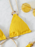 Sexy Rib Texture Triangle String Bikini Set Women Push Up Padded Thong Swimsuit Female Cut Out Bathing Suit Swimwear Biquini