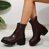 Fashion Thick Heels Ankle Boots Women 2025 Back Zipper Plus Size 35-42 Pu Leather Boots Woman Round Toe Platform Booties Mujer