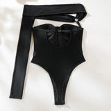 Toucheart Sexy Lingerie One-shoulder Sleeve Body Shaping Jumpsuit Women Push-up Chest Cotton Splicing Mesh Perspective Underwear