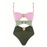 Hollowen One Piece Swimsuit With Cover Up Sexy Swimwear Women Off Shoulder Swim Suits Patchwork Bathsuit Belt Bodysuit Beachwear