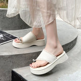Women's Thick Heel Sandals Summer New Style  Trendy Toe Covering Flat Sandals Simple Design Rubber Sole