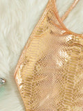 Snake Skin Extreme Mini Micro Thong Swimsuits Cross Backless Women Swimwear One Piece Swimsuit Female High Cut Bathing Suit Swim
