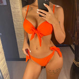 XS - XL Knotted Push Up Bikini Swimsuit Female Swimwear Women Two-pieces Bikini Set With Bra Cup Bather Bathing Suit Swim V3992