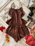 Fashion Leopard Print  Women Pajamas Set 2 Piece Elegant Sleepwear Round Neck Top Paired with Shorts for Home