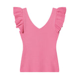 Fashionable Casual V-neck Flutter Sleeve Knit Top Women Ruffle Sleeve V Neck Knit Tank Top Sleeveless Slim Fit Casual Style C66D