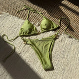 sexy glitter metal halter tie bikinis sets two pieces thong swimsuit bathing suit swimwear biquini bakini tankini trikini