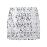 Womens Summer Sequined Mini Skirt Slim Fit Stylish Beaded Geometric Pattern Low Rise Short Skirts