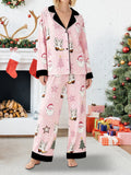 Women's Christmas Pajamas Set Long Sleeve V Neck Stocking Tree Print Tops and Pants Lounge Wear Two Pieces Suits