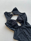 Sexy Hollow Out Metal Buckle One Piece Swimsuit 2026 Women Black Backless Slimming Bathing Suit Beach Holiday Swimwear Monokini