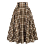 High Waist A-Line Skirt Women Midi Skirt Plaid Print Large Hem Design Autumn Winter Skirt Streetwear