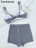 Plaid V Neck Shorts Female Swimsuit High Waist Bikini Women Swimwear Two-Pieces Bikini Set Padded Bather Bathing Suit Swim V8272