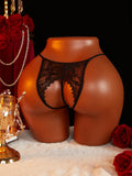 Hot Sexy Mesh Hollow Female Lingerie Transparent Crotchless Women Lace Open Crotch Beading Panties Underwear Erotic Costume