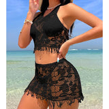 1 Set Sexy Women Fishnet Cover Ups Hollow Out Bodycon Women's Swimwear See through Tassel Dress without Bikini Beachwear