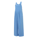 Women Fashion Jumpsuits Sleeveless Buttons Suspender Wide Leg Pant Overalls with Pockets Casual Loose Romper Streetwear