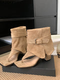 New Design Clip Toe Ankle Boot Sandals Women Fashion Suede Comfort Square Heels Hollow Out Buckle Strap Gladiator Rome Sandals