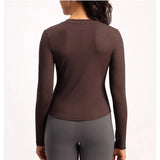 Women's fitness yoga suit, tight fitting long sleeved Henley shirt, running fitness base top
