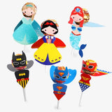 Princess Snow White Superhero Lollipop Decoration Cards for Kids Boy Girls Birthday Party Gift Cake Accessories Candy Packaging