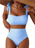Striped Bikini Women Sexy High Waist Split Swimsuit Lace Up Bikini Set Summer Two-piece Beachwear Bathing Suit Thong Biquinis