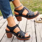 Lightweight Thick High Heels Sandals Women Plus Size 36-43 Summer Rome Shoes Woman Ankle Buckle Open Toe Beach Sandles Female