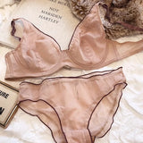 Elegant French Design Minimizer Bra Fashion Triangle Cups Structural Support Ultra Thin Soft Mesh Lingerie Set MOYISU Sexy Tushy