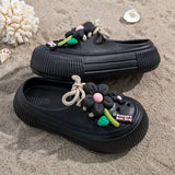 2025 Summer Women Slippers Cute DIY Flower Platform Sandals Casual Indoor Outdoor Clogs Beach Slides Female Home Garden Shoes