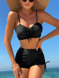 Wrinkled Knotted Shorts High Waist Bikini Female Swimsuit Women Swimwear Two-pieces Bikini Set Tankini Bathing Suit Swim Beach
