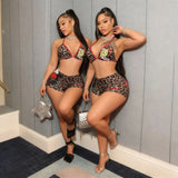 Leopard print sexy two-piece hot girl nightclub style shorts set