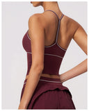 Summer Back I Shaped Sports Bra Sexy Deep V Neck Contrast Color Slimming Yoga Tank Top Outdoor Workout Fitness Gym Running Vest