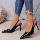 2026 Women's Shoes High Heel Fashion Non-Slip Wear-Resistant High Heels Women's Pointed Toe Patent Leather Slip-On Sandals