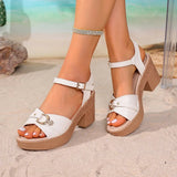 Summer White Thick High Heel Sandals Women Plus Size 42 Ankle Buckle Platform Sandles Woman Peep Toe Casual Sandalias Mujer