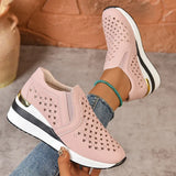 2025 New Hollow Out Wedges Sneakers Women Plus Size Pu Leather Thick Sole Loafers Woman Slip On Breathable Casual Shoes Female