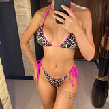 Sexy Leopard Printed Halter Brazilian Bikini Women Swimwear Female Swimsuit Two-Piece Bikini Set Bather Bathing Suit Swim V3681
