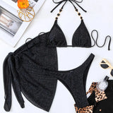 DEKA Women New Sexy Diamond Black Chain Bikinis Set Rhinestones 3 PCS Swiwmear Crystal Swimsuit Fashion Strap Bathing Suit