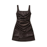 Square Neck Camisole Dress For Women With Back Cross Straps Slim Fit Ruched Waist Boned Mini Skirt Pure Desire Dress Casual 0VNB