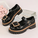 Crystal Buckle Platform Mary Jane Shoes Women Plus Size 43 Thick Sole Pu Leather Shoes Woman Ankle Strap Round Toe Pumps Female