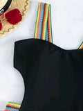 Splicing Black Contrast Women Swimwear One Piece Swimsuit Female Monokini High Cut Bather Backless Bathing Suit Swim Beachwear