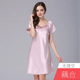 Women's Sleepwear Ice Silk Casual Silk Pajamas Women's Summer Sexy Short Sleeve Lace Pajamas Loungewear