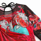 S - XXL Printed Long Sleeve With Sarong One Piece Swimsuit Women Swimwear Female Flowers Padded Bather Bathing Suit Swim K7181