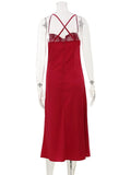 Ahagaga Summer Sexy Club Women's Fashion Bow Strap Dresses V-Neck Long Y2K Sleeveless Solid Skin Summer Party Evening Bodycon