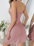 Summer Ribbed Jacquard Nightgown Women Nightdress Lace Trim Slim-Fit Straps Mini Dress Sleepwear Sexy Elegant Nighties