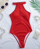 New Sexy High Neck Zipper Women Swimwear One Piece Swimsuit Female Monokini High cut Trikini Ribbed Bathing Suit Swim Bodysuit