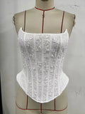Sexy White Slim Fit Fishone Corset Women Strapless Back Lace-up Diamond Camisole Summer Chic Club Party Ruffles Tank Tops